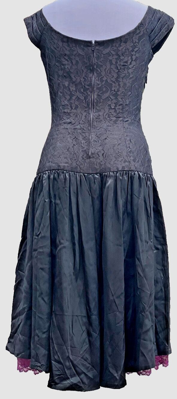 Vintage 80s Custom Purple Black Drop Waisted Corset Dress Size M - Picture 3 of 13